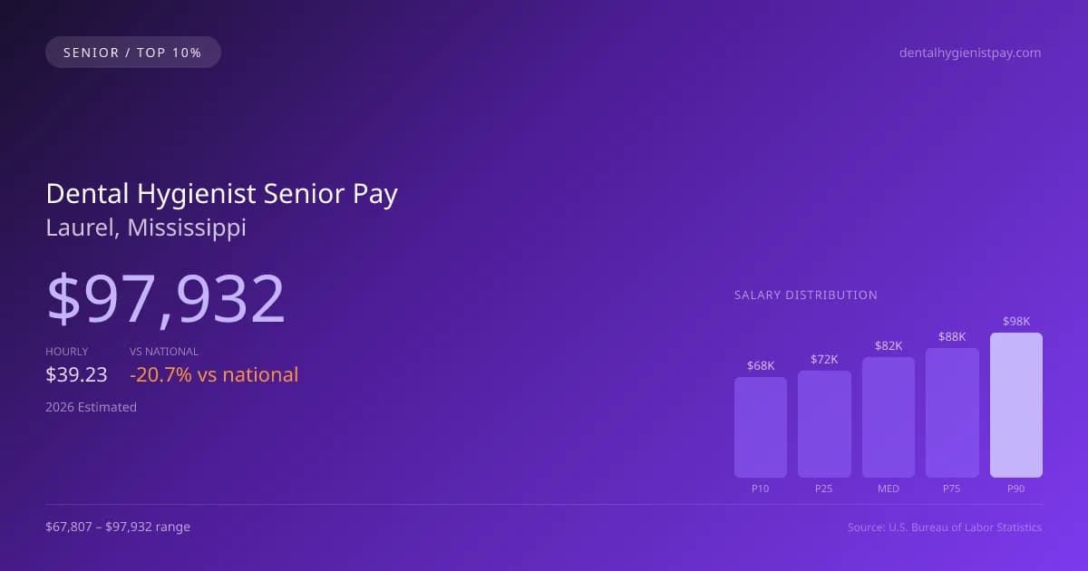 Dental Hygienist Senior Salary in Laurel, MS — 2026 est., based on 2025 BLS