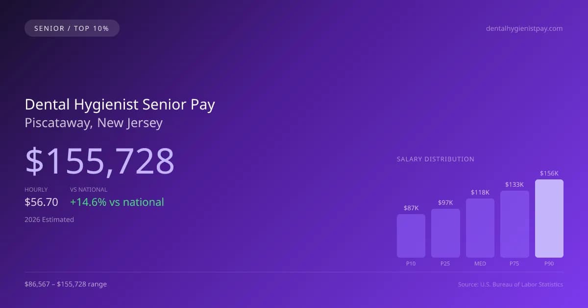Dental Hygienist Senior Salary in Piscataway, NJ — 2026 est., based on 2025 BLS
